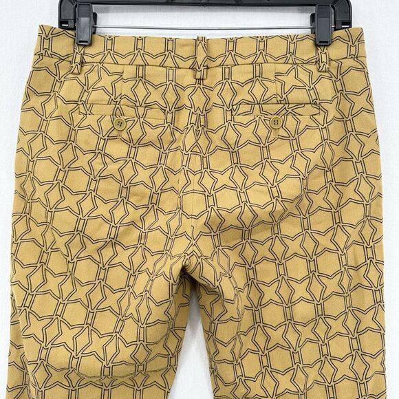 Tibi Pants Womens 2 Slim Crop Mustard Yellow Cotton Throwing Stars Career Preppy - Picture 6 of 15